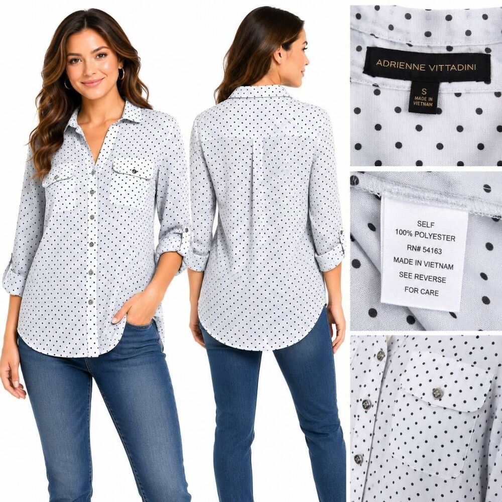 Adrienne Vittadini Polka Dot Button Blouse Small